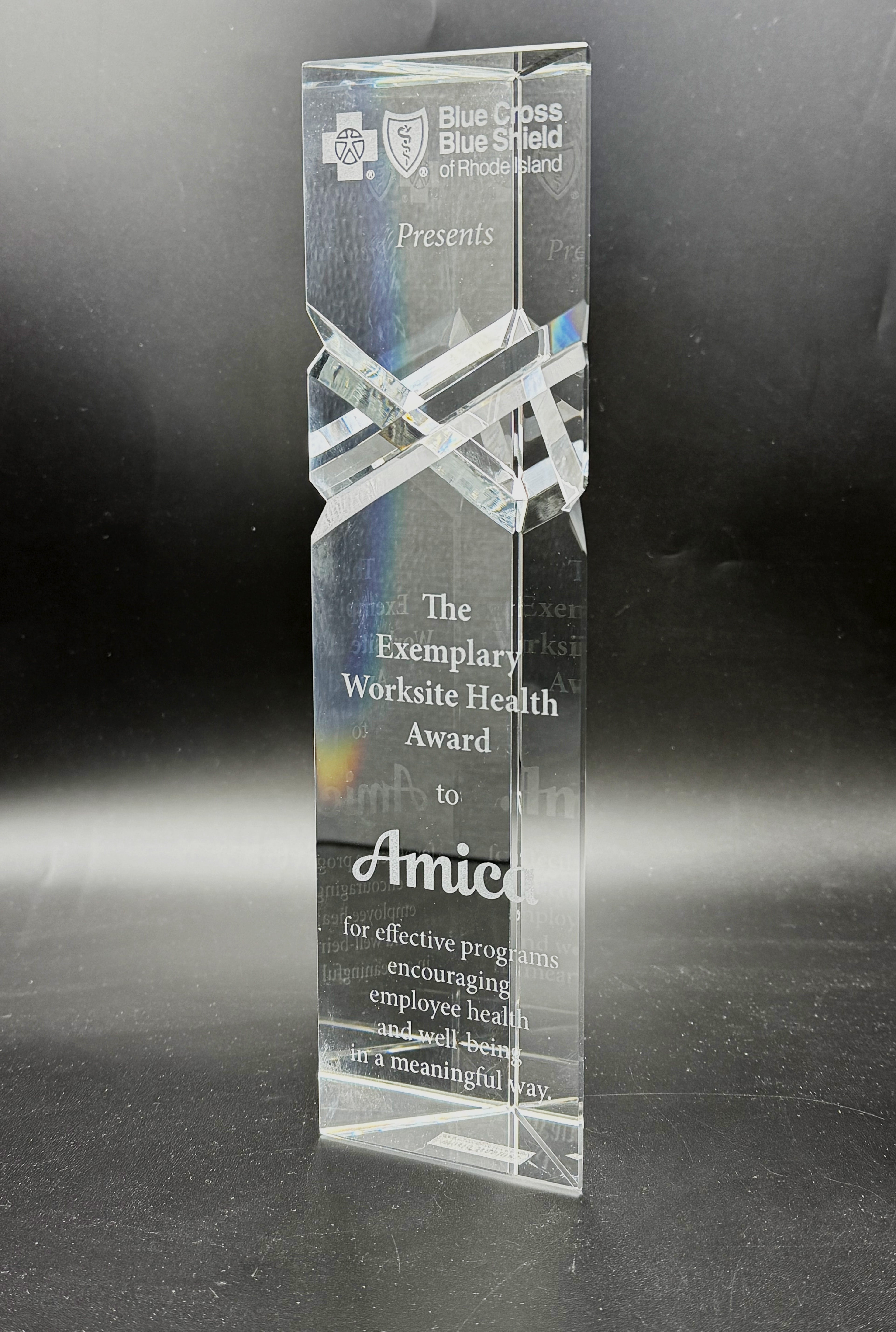 Clear crystal, three sided etched award