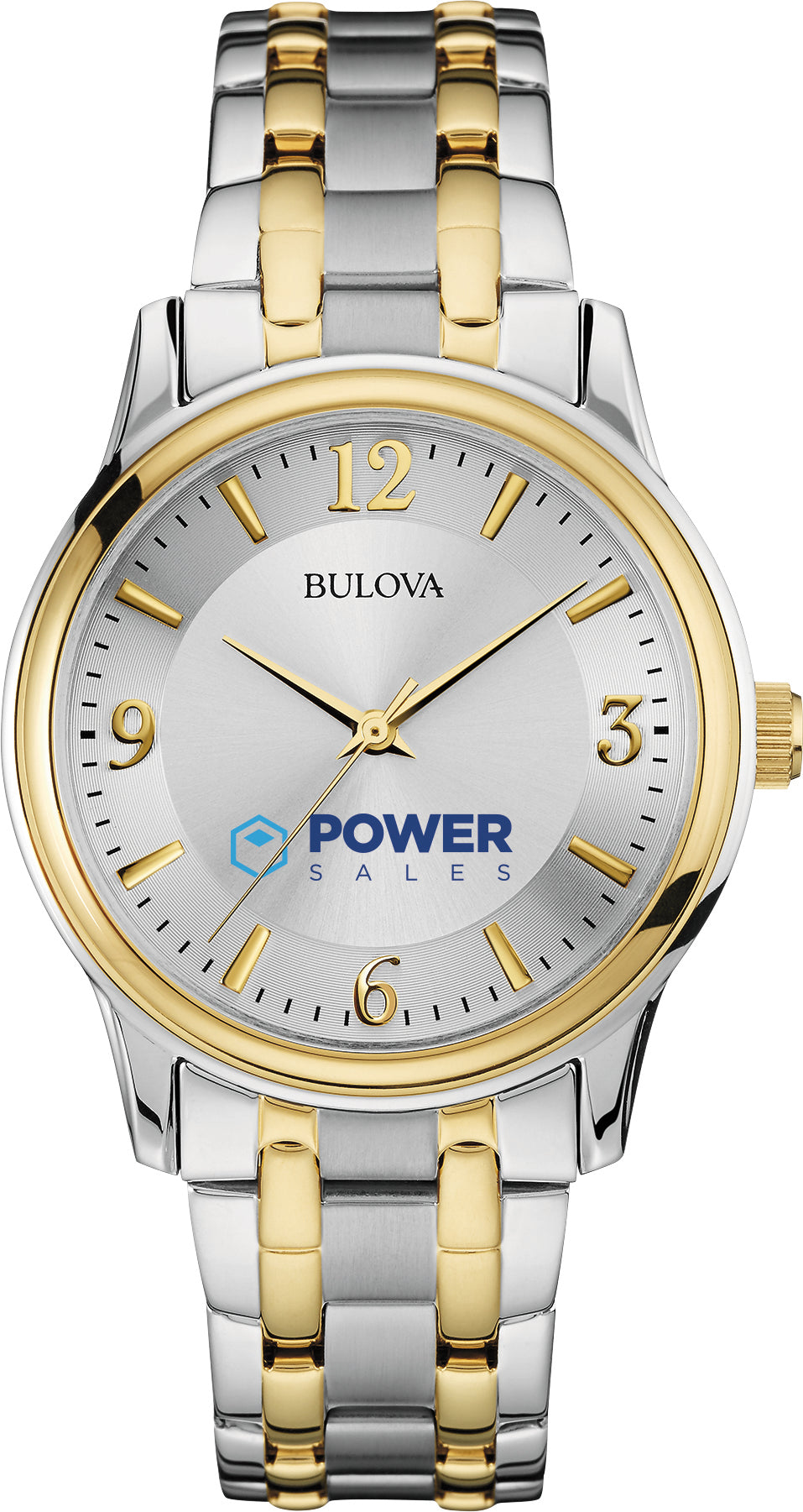 Two-tone gold and silver watch with imprinted watch face