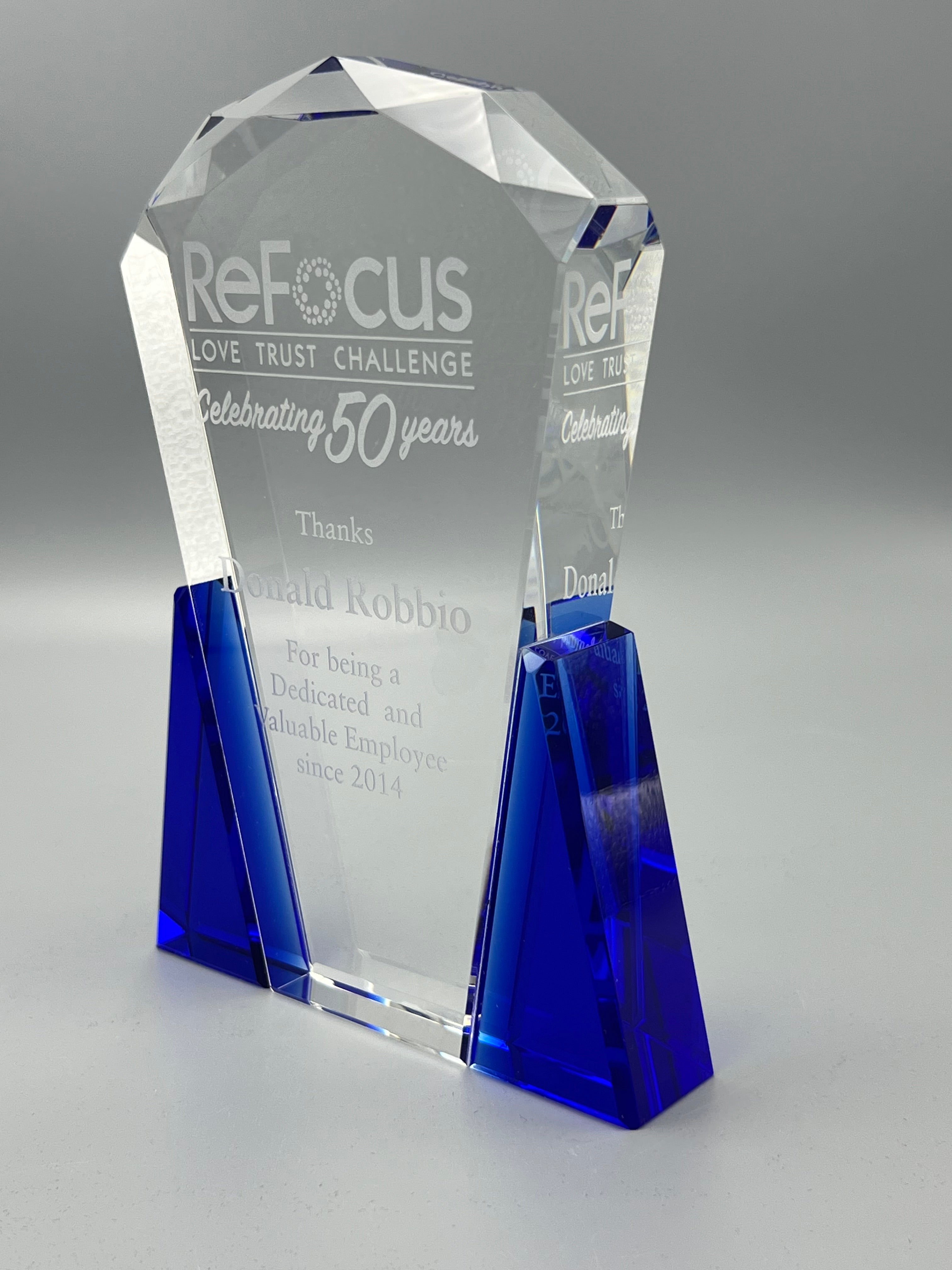 Super thick Faceted  fan crystal award