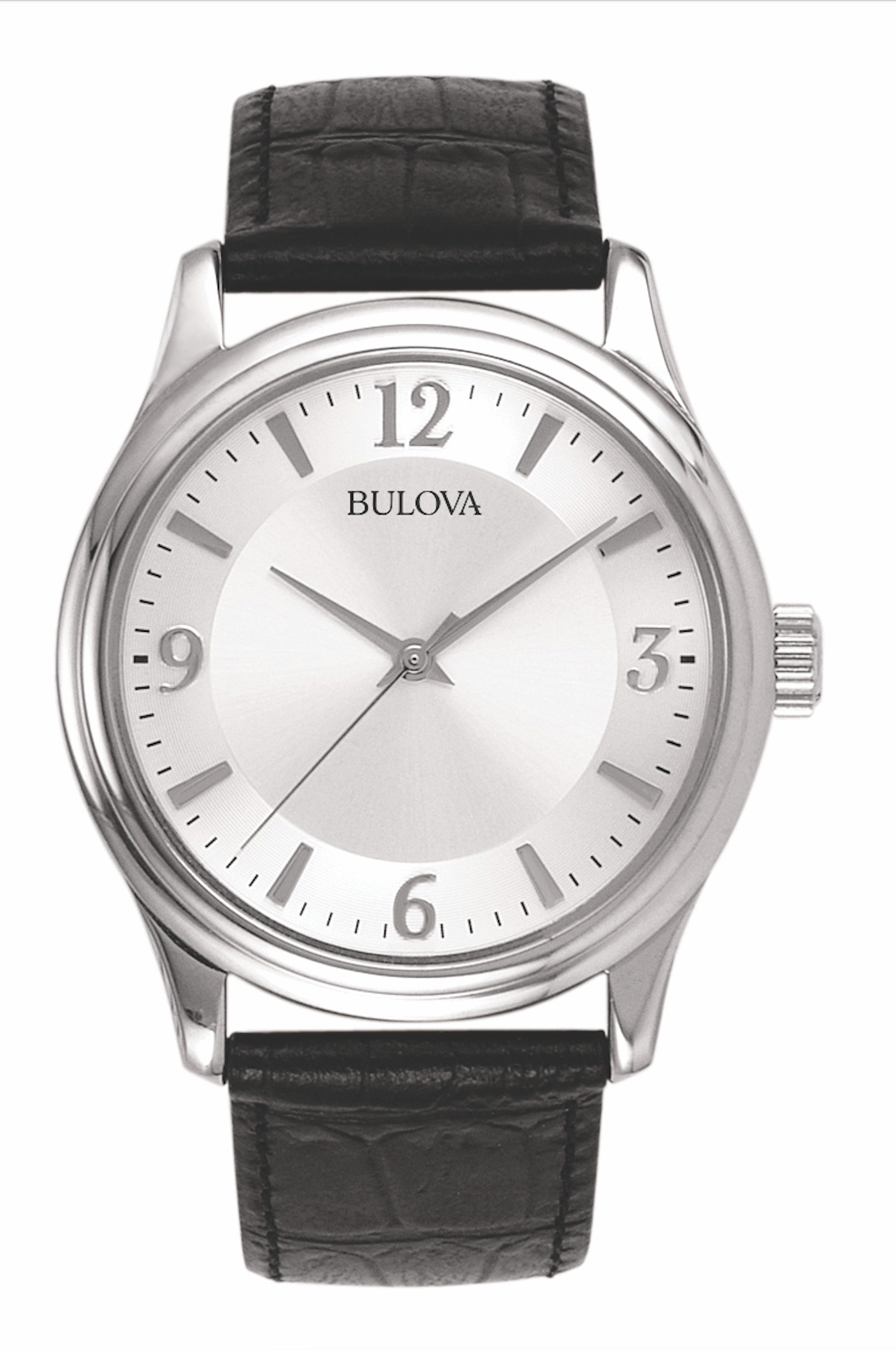 Bulova watch silver face with black strap