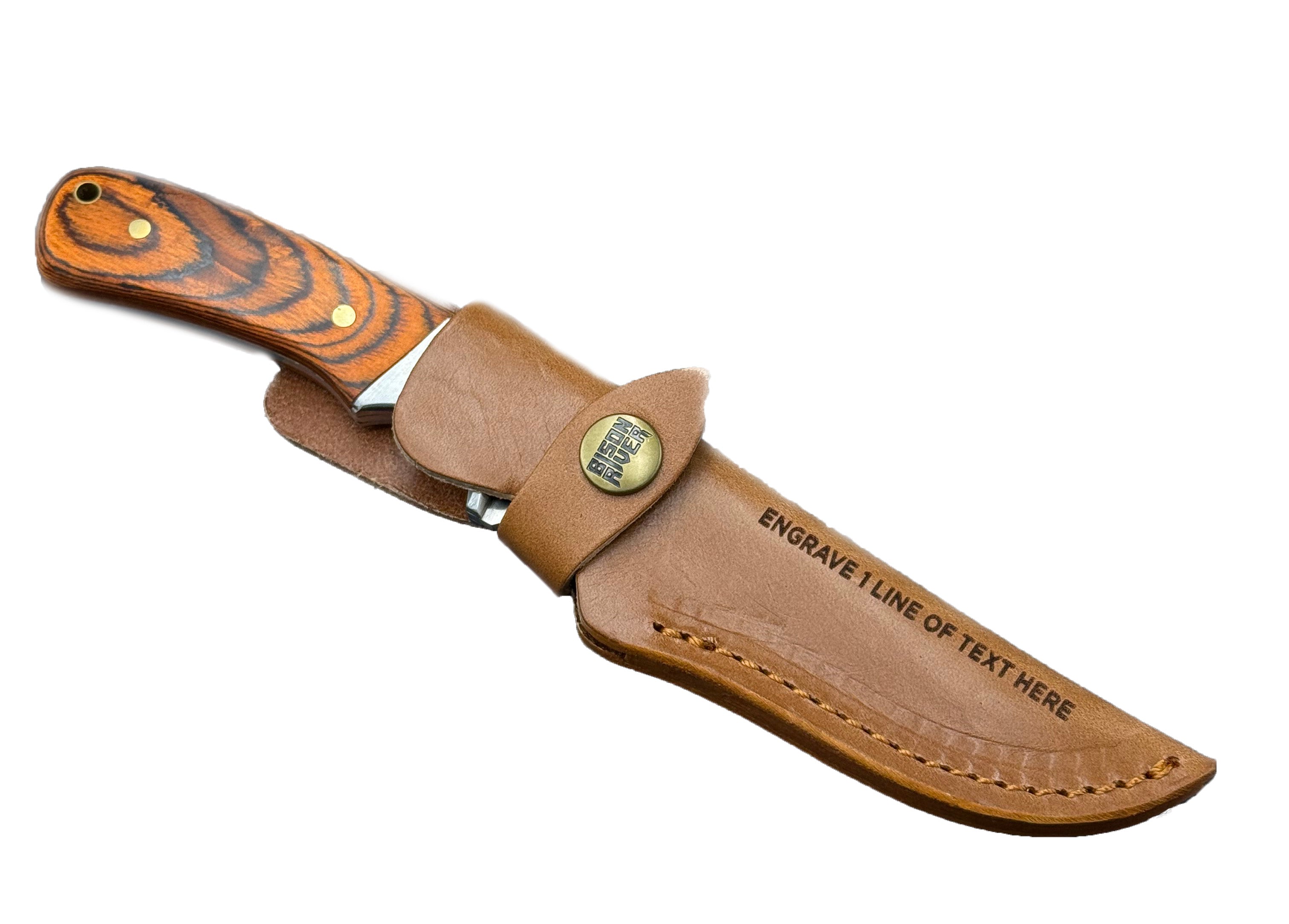 Fixed Blade Wood Knife with Leather Sheath