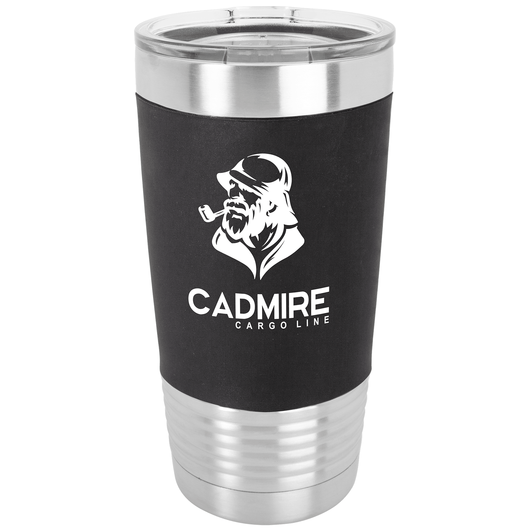 20 oz. Black/White Tumbler with Silicone Grip and Clear Lid