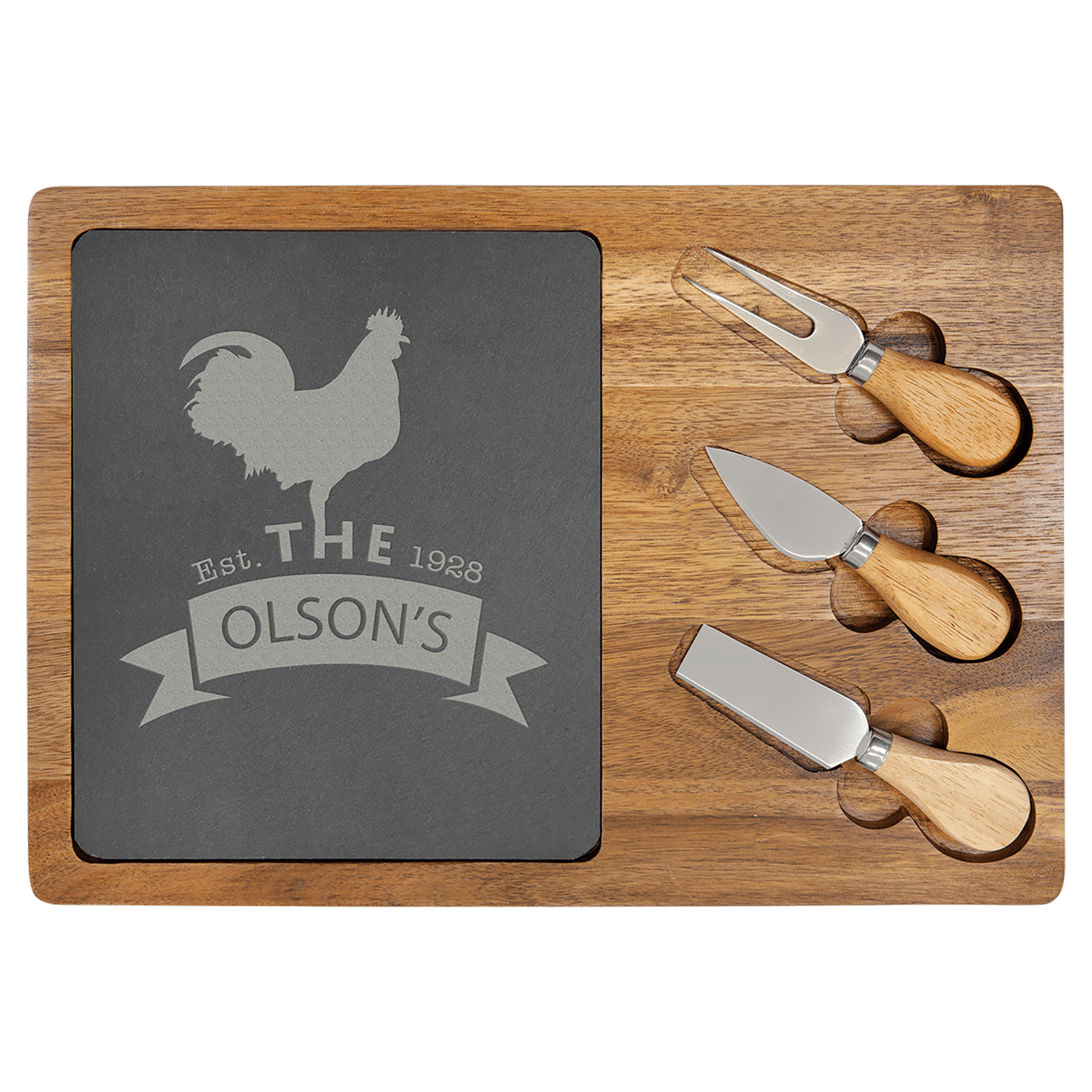 Acacia Wood/Slate Rectangle Cheese Set with Three Cheese Tools